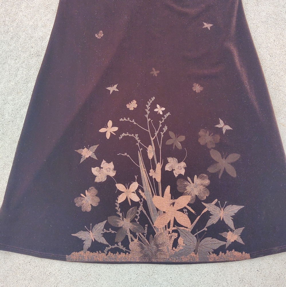 FLAUNT IT! WOMEN'S VELOUR VELVET FEEL BUTTERFLY ETCHED DARK BURGUNDY DRESS - Picture 2 of 15